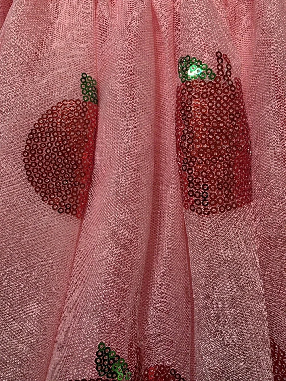 Kid's Pink Tulle Skirt with Sequin Apple Motifs